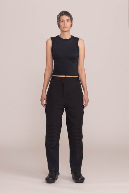 BLACK SILK TAFFETA MOTO PANT