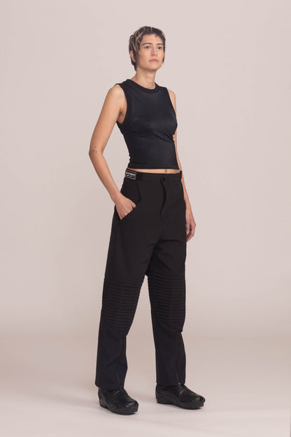 BLACK SILK TAFFETA MOTO PANT