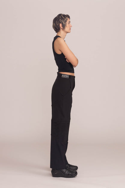 BLACK SILK TAFFETA MOTO PANT