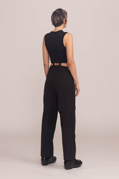 BLACK SILK TAFFETA MOTO PANT