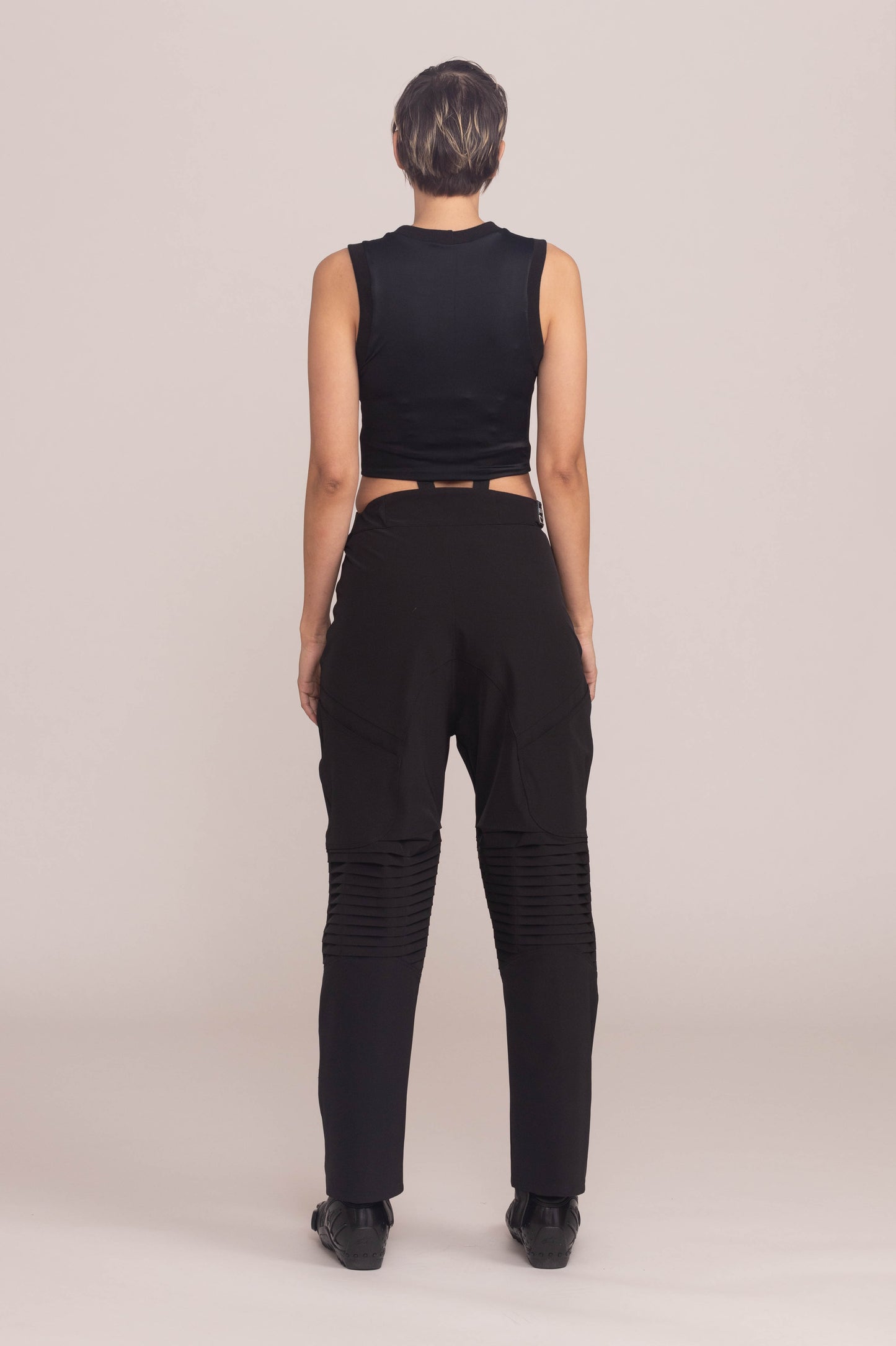 BLACK SILK TAFFETA MOTO PANT